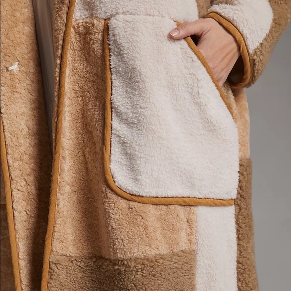 Anthropologie Pilcro Colorblocked Sherpa Teddy Coat  “Mixed Fur” Large - Picture 4 of 15